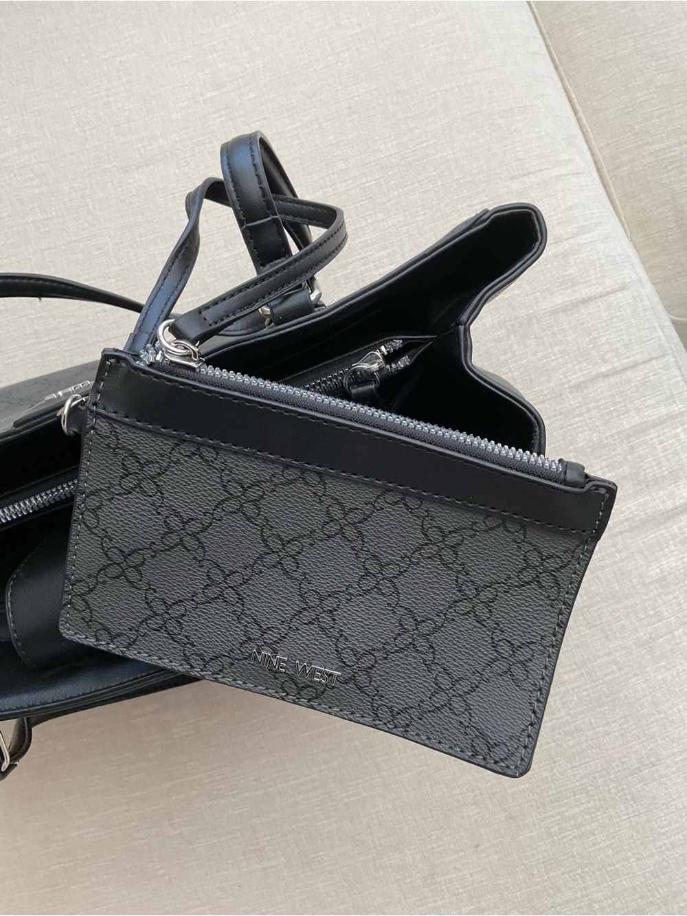 Nine West Black Tote Bag - Everyday Structured Handbag - Picture 6 of 8